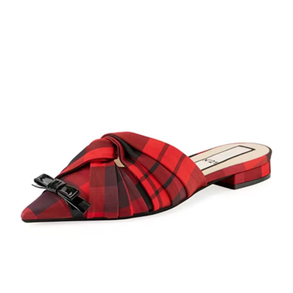 No. 21 Stylish Red Plaid Knotted Women's Mules 40